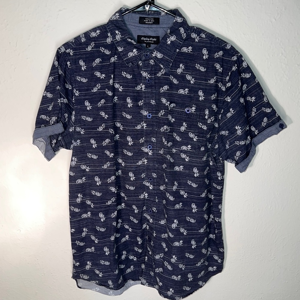 Eighty Eight, Large, Blue & While, Short Sleeved, Button Down Shirt